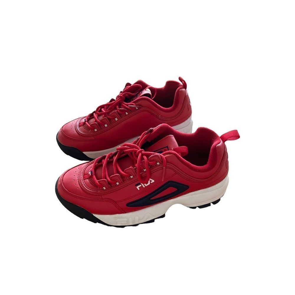 Fila Mens Red Disruptor II Premium Leather Athletic Sneakers Shoes Size 10